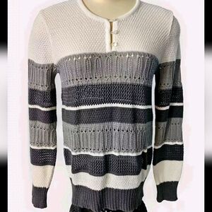 Anthony's Gray & White Striped Soft Stretchy Sweater 100% Arcrylic Womens Size M